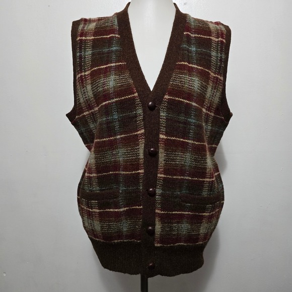 90s Polo Ralph Lauren Large Plaid Vest Dark Academia Preppy Ivy Academia Grandpa - Picture 2 of 7